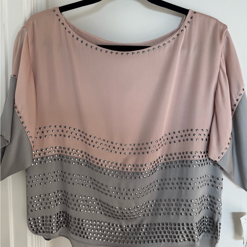 Milly Blush and Gray Studded Cropped Blouse